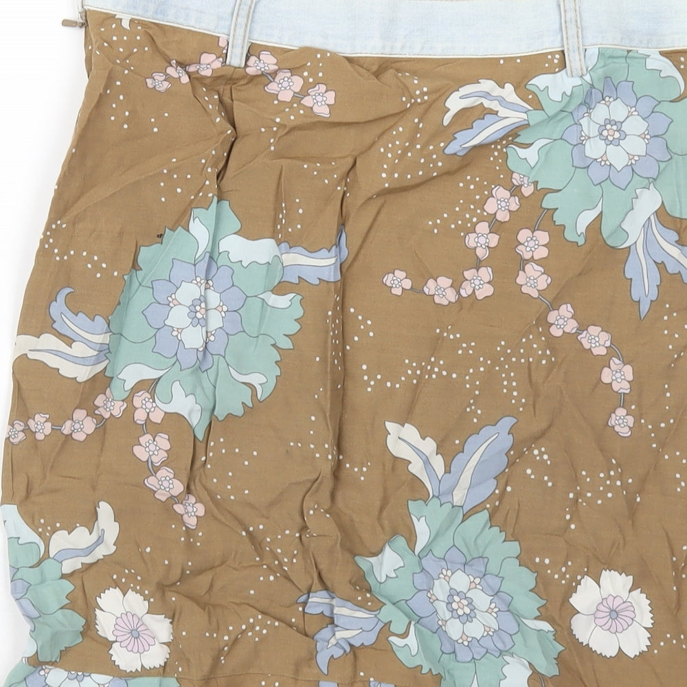 Mango Womens Brown Floral Viscose A-Line Skirt Size 10 Zip
