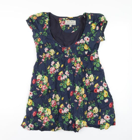 Jack Wills Womens Blue Floral Cotton A-Line Size 8 Scoop Neck Pullover