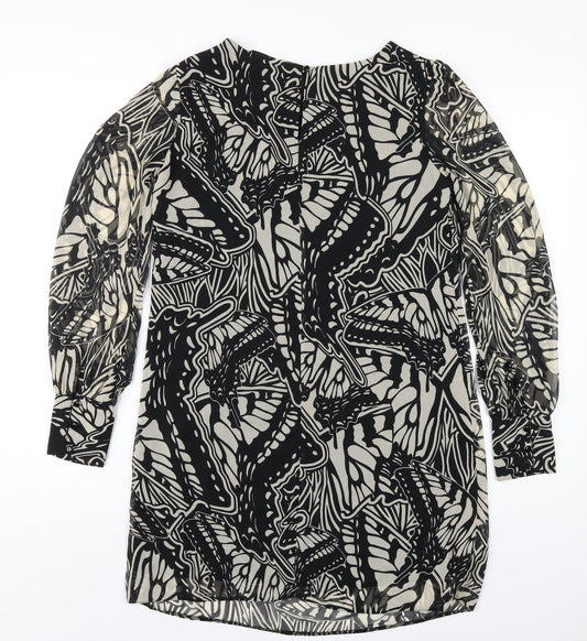 Dorothy Perkins Womens Black Geometric Polyester A-Line Size 10 Round Neck Button