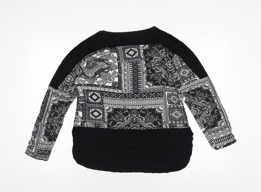 Quiz Womens Black Geometric Viscose Basic T-Shirt Size 10 Round Neck