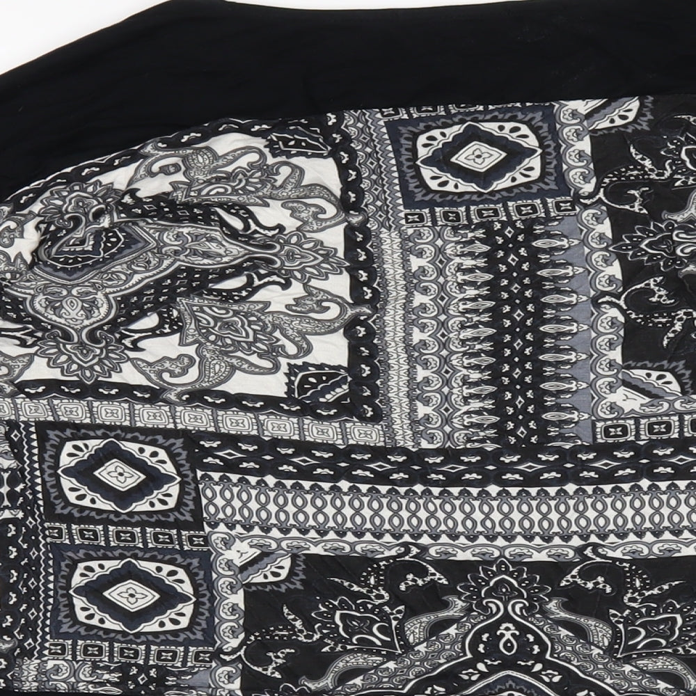 Quiz Womens Black Geometric Viscose Basic T-Shirt Size 10 Round Neck