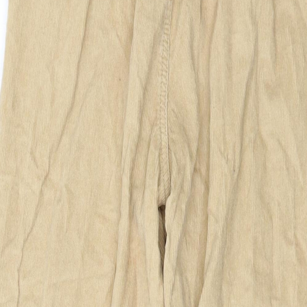 Brand and care label for Denim & Co. women’s beige cotton trousers, size UK 12, 27-inch leg regular button