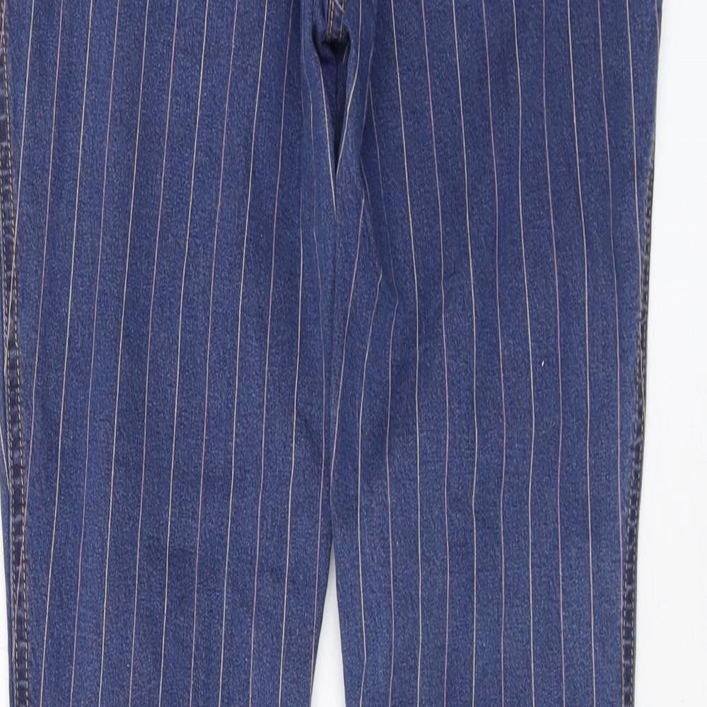 Tulchan Womens Blue Striped Cotton Skinny Jeans Size 12 L27 in Regular Button