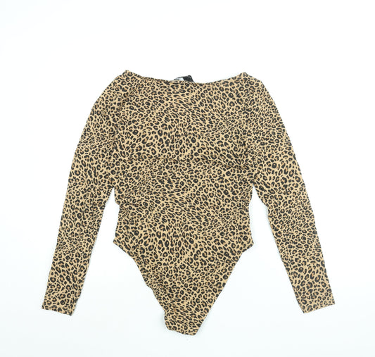 New Look Womens Brown Animal Print Polyester Bodysuit One-Piece Size 14 Snap - Leopard Print