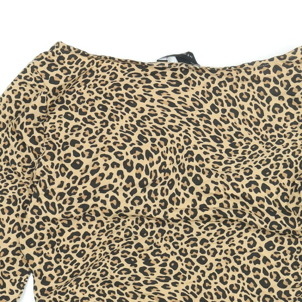 New Look Womens Brown Animal Print Polyester Bodysuit One-Piece Size 14 Snap - Leopard Print