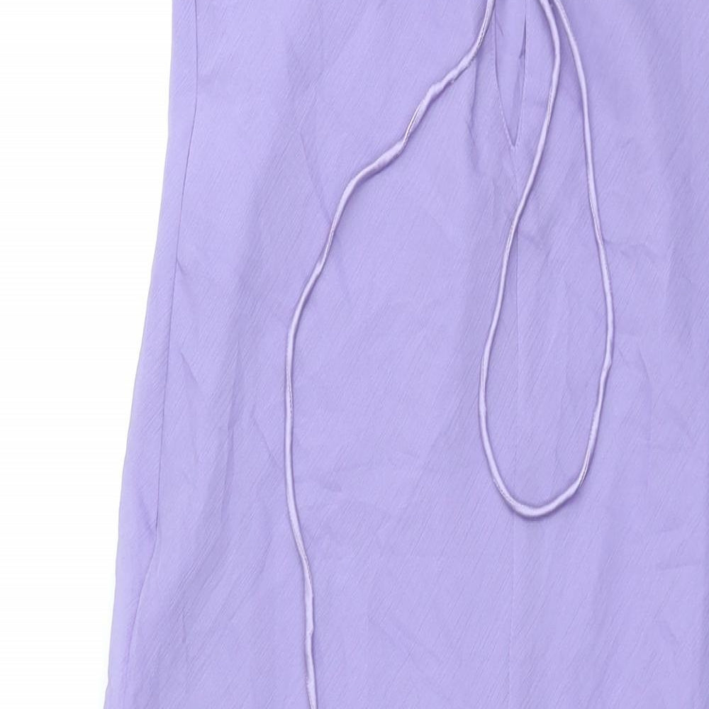 ASOS Womens Purple Polyester Slip Dress Size 12 Square Neck Zip - Lace Up Back