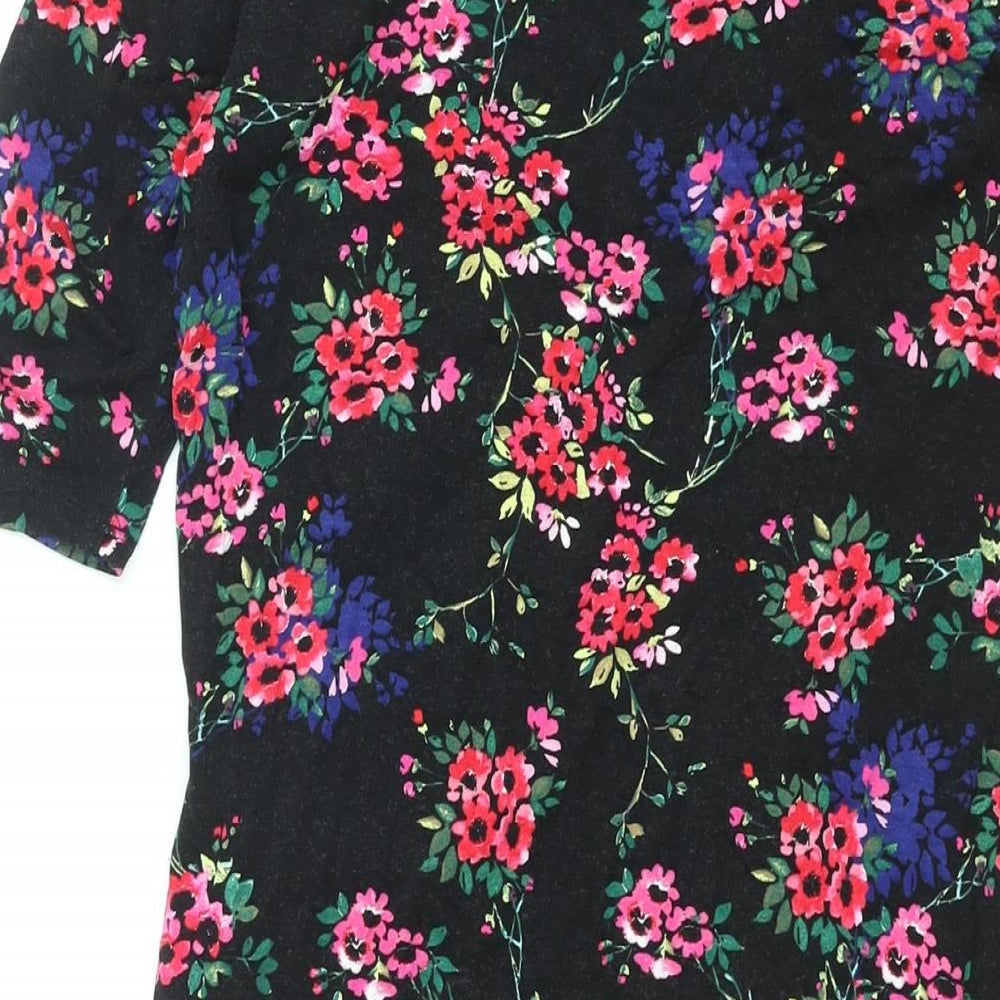 Oasis Womens Black Floral Viscose Bodycon Size M Round Neck Pullover - Rouched