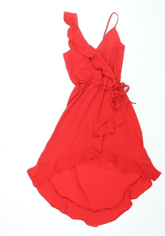 Divided by H&M Womens Red Polyester Wrap Dress Size 4 V-Neck Pullover - Frill