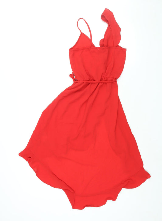 Divided by H&M Womens Red Polyester Wrap Dress Size 4 V-Neck Pullover - Frill