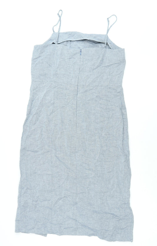 Warehouse Womens Blue Viscose Shift Size 12 Square Neck Zip - Button Detail