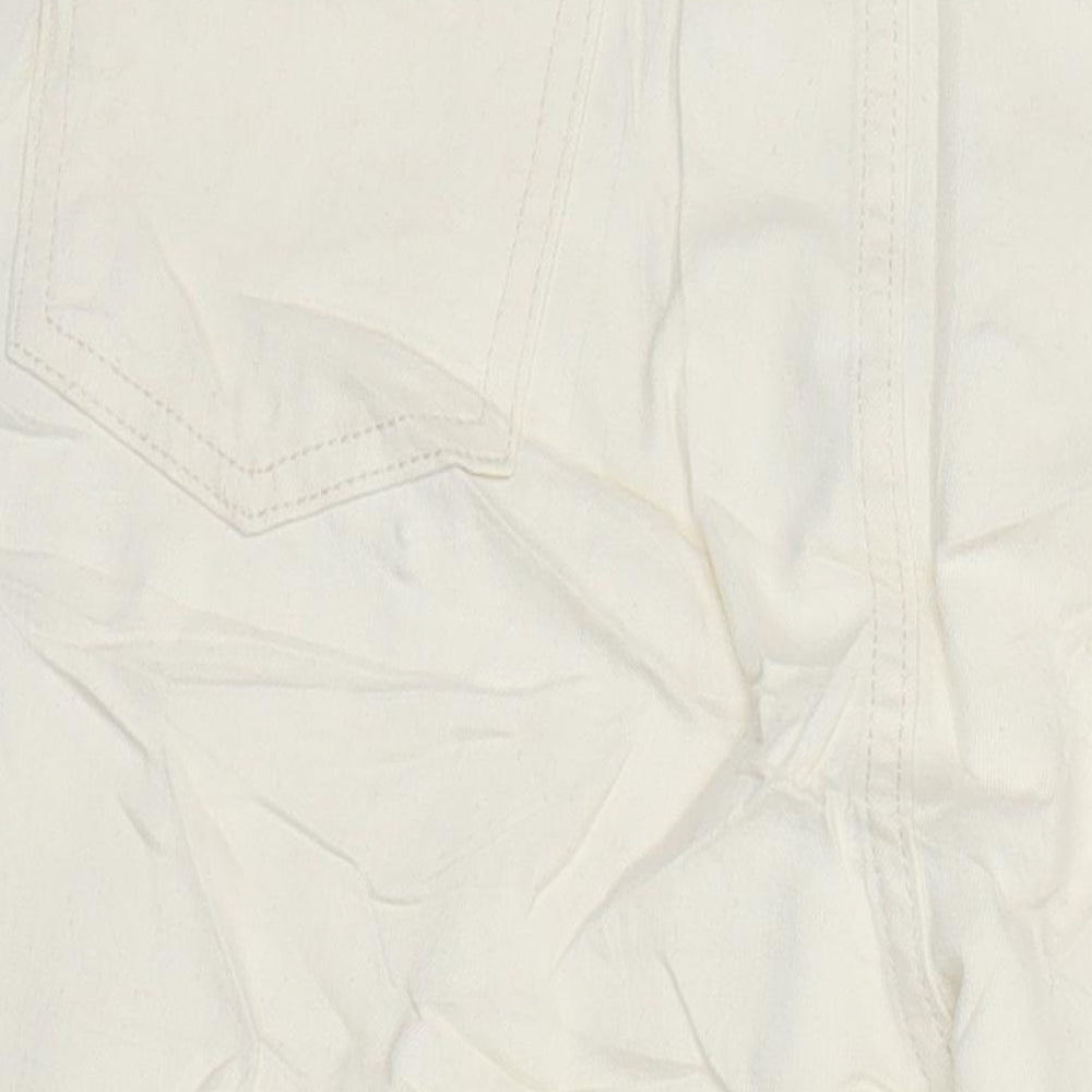 M&S Womens Ivory Herringbone Cotton Tapered Jeans Size 18 L28 in Regular