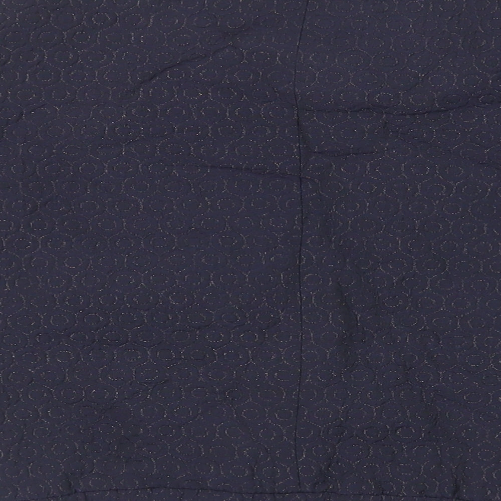 Brand and care label for Principles women’s blue geometric jacket, size UK 14, zip - textured