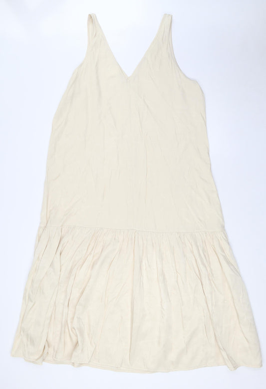H&M Womens Ivory Polyester A-Line Size M V-Neck