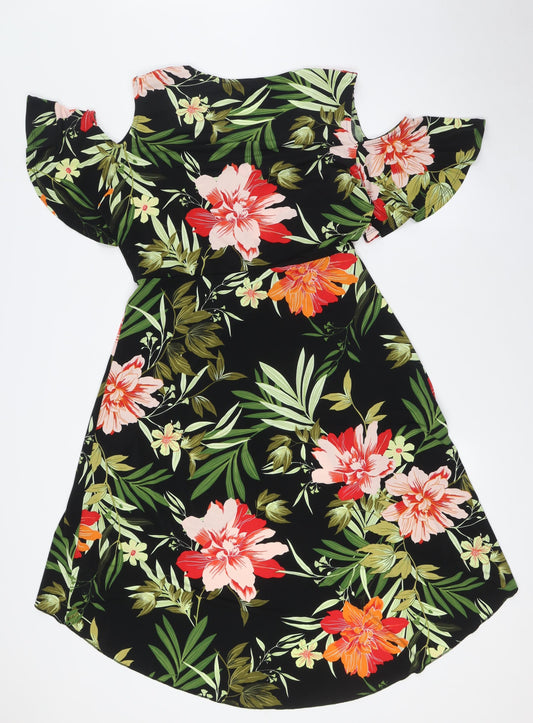 Very Womens Multicoloured Floral Polyester Wrap Dress Size 12 V-Neck Tie - Cold Shoulder