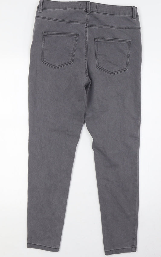 Denim & Co. Womens Grey Cotton Skinny Jeans Size 14 L28 in Regular Button