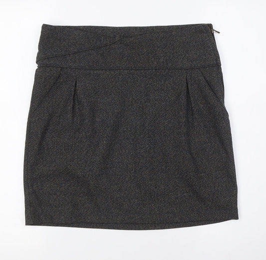 Skunkfunk Womens Grey Polyester A-Line Skirt Size 12 Zip - Pockets