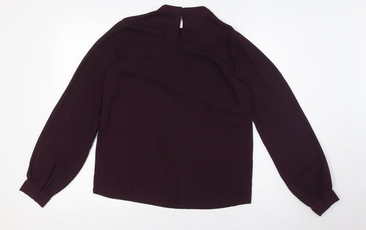 Dorothy Perkins Womens Purple Polyester Basic Button-Up Size 8 Mock Neck