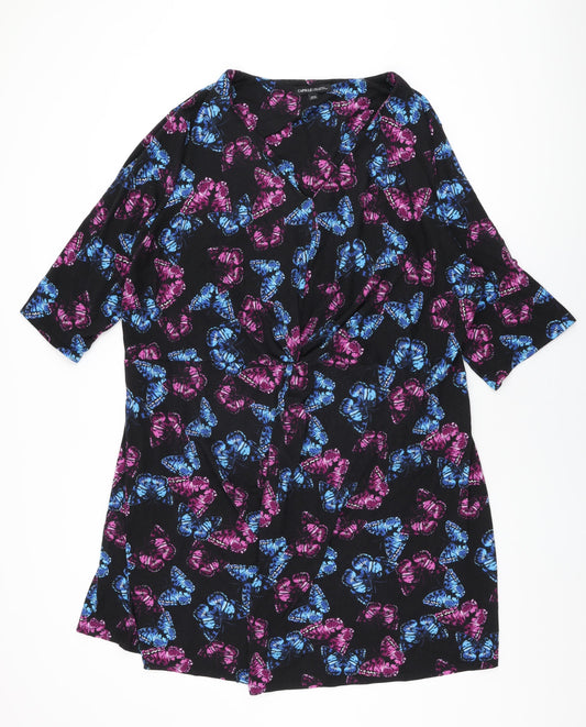 Capsule Womens Black Geometric Polyester Shift Size 30 V-Neck Pullover