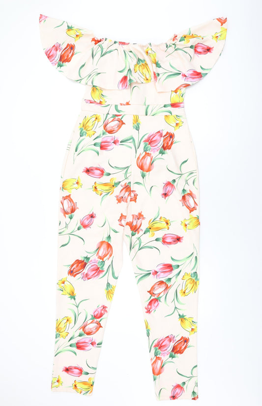 Girls On Film Womens Pink Floral Polyester Jumpsuit One-Piece Size 12 L29 in Pullover