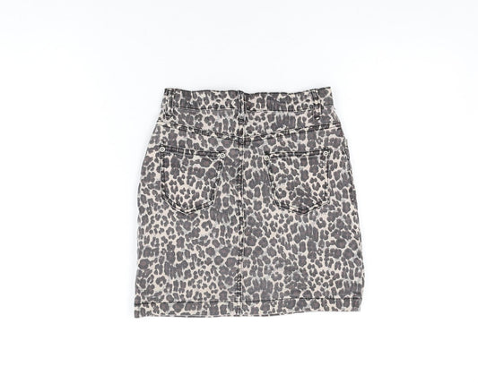 PRETTYLITTLETHING Womens Beige Animal Print Cotton Mini Skirt Size 6 Zip