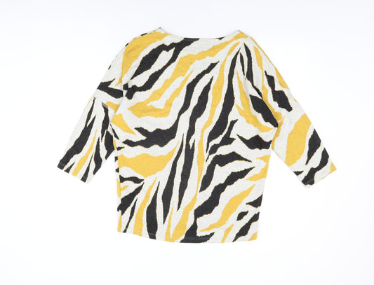 M&Co Womens Beige Geometric Polyester Basic T-Shirt Size 8 Round Neck