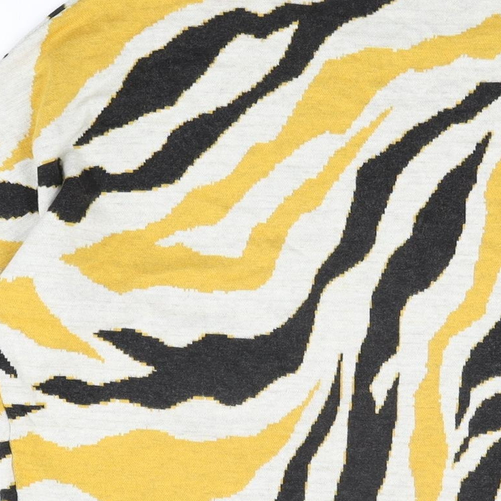 M&Co Womens Beige Geometric Polyester Basic T-Shirt Size 8 Round Neck