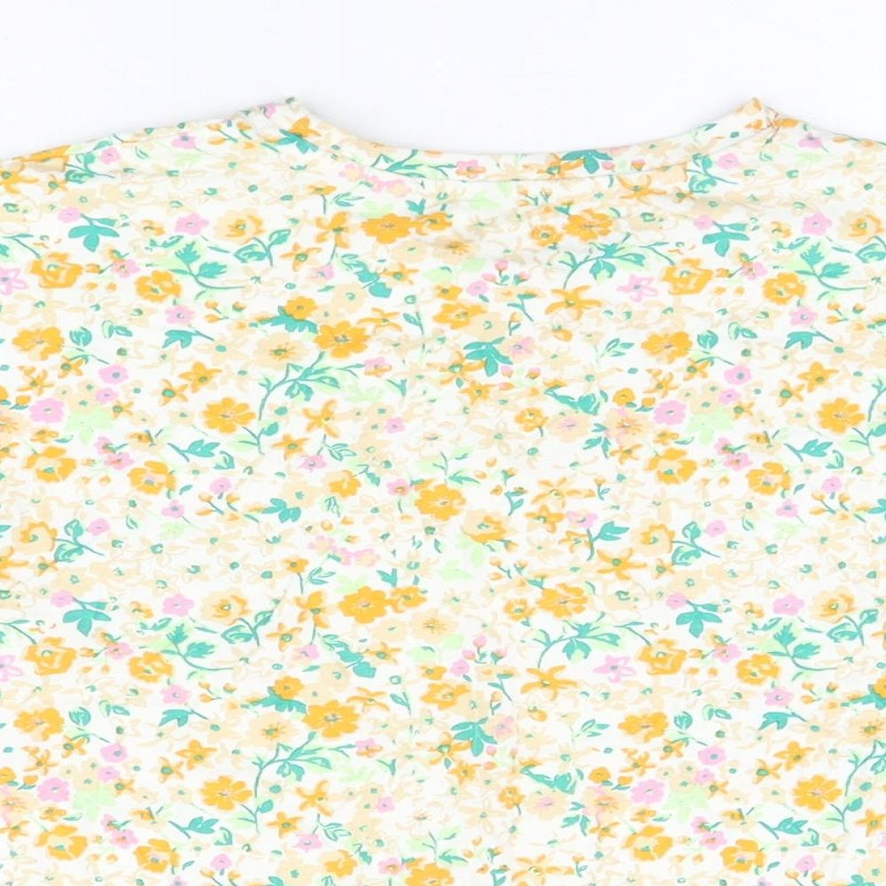 NEXT Girls White Floral Cotton Basic T-Shirt Size 9 Years Round Neck Pullover