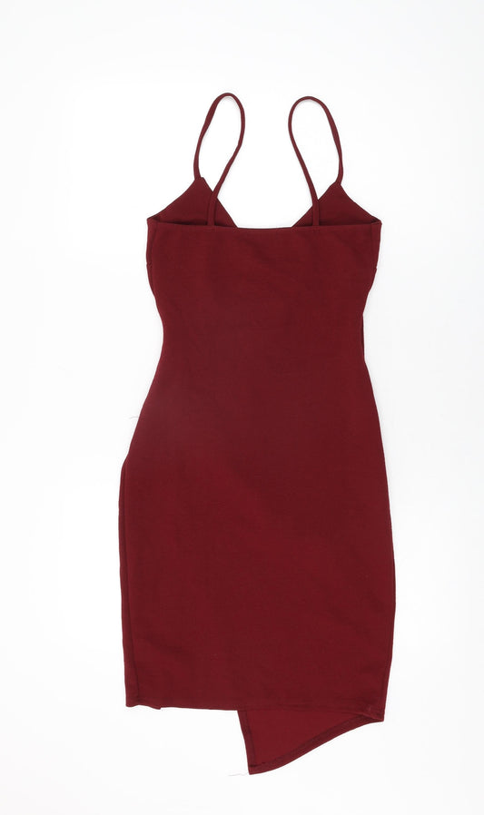 PRETTYLITTLETHING Womens Red Polyester Bodycon Size 10 V-Neck Pullover