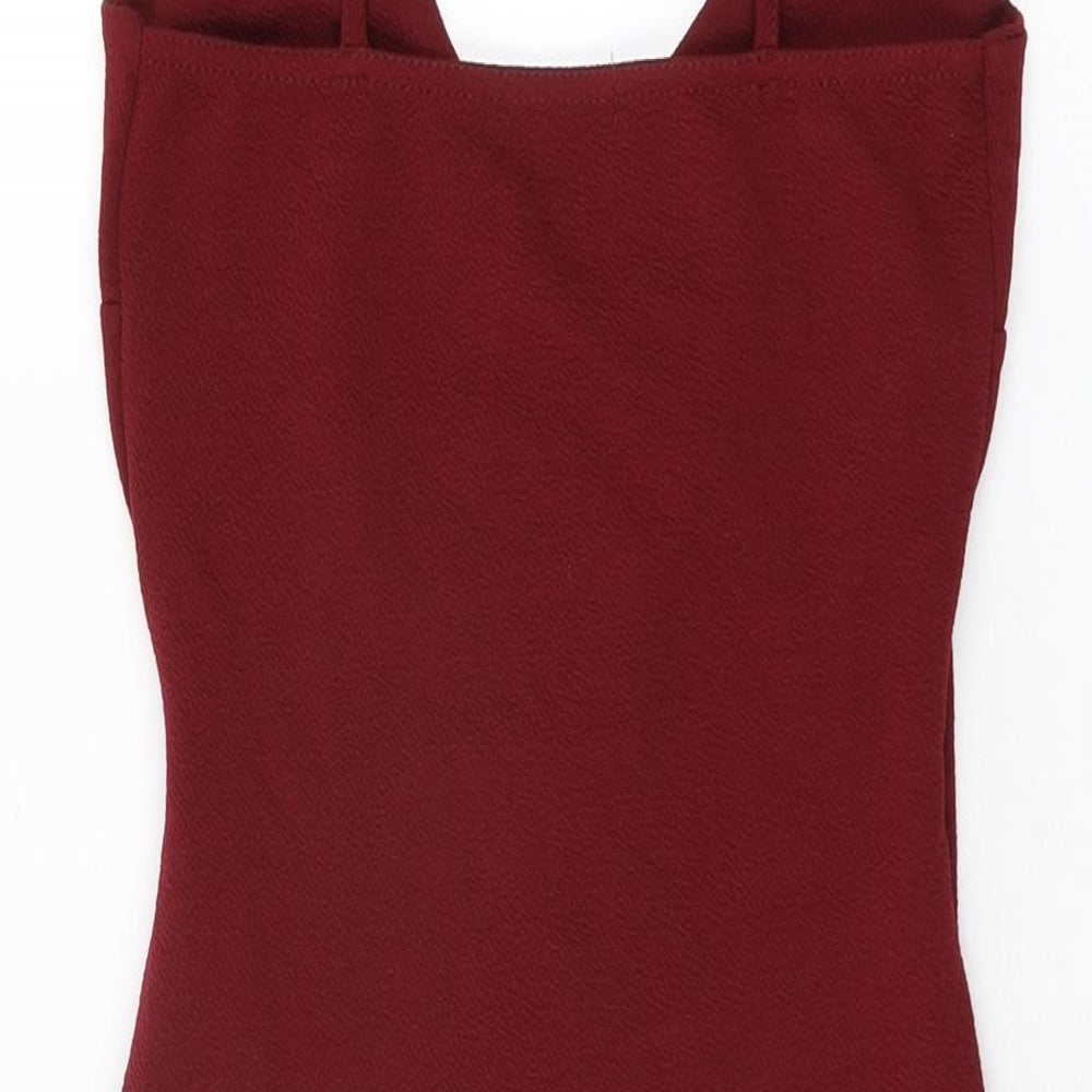 PRETTYLITTLETHING Womens Red Polyester Bodycon Size 10 V-Neck Pullover