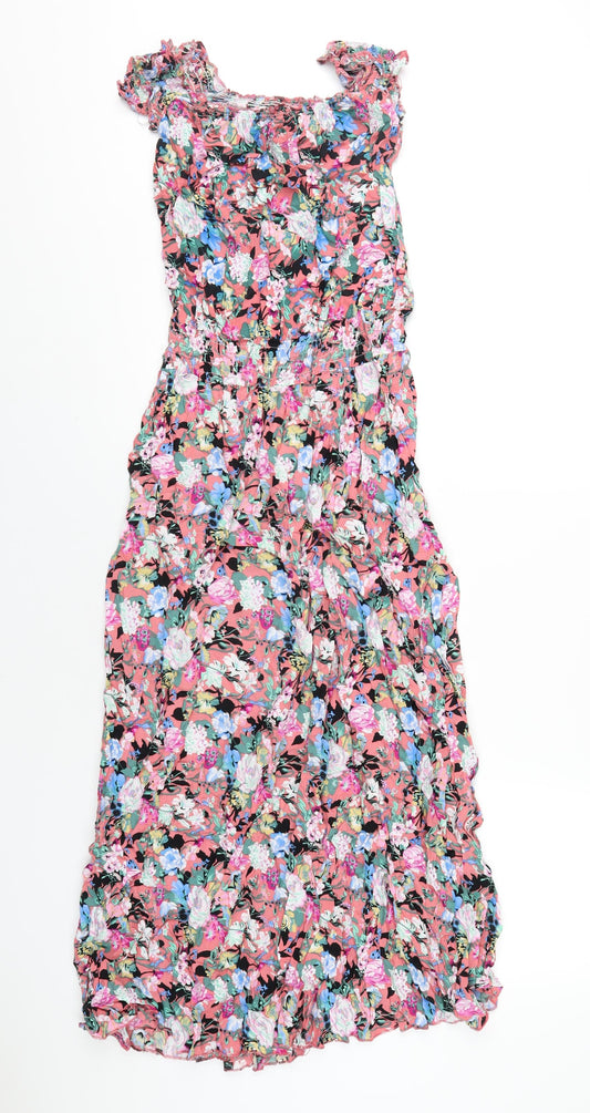 Boohoo Womens Pink Floral Viscose A-Line Size L Off the Shoulder Pullover