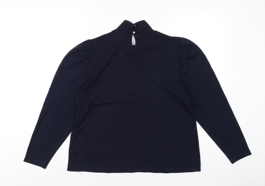 M&Co Womens Blue Polyethylene Basic T-Shirt Size 18 Mock Neck