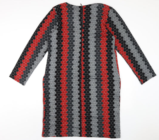 Alice Collins Womens Multicoloured Geometric Polyester A-Line Size 18 Round Neck Zip