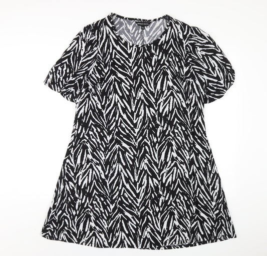 Capsule Womens Black Geometric Polyester A-Line Size 16 Scoop Neck Pullover