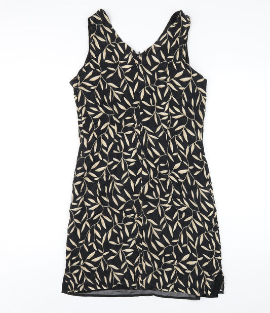 Marks and Spencer Womens Black Geometric Viscose Tank Dress Size 14 V-Neck Zip