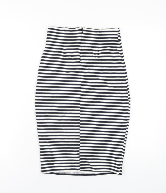 Jane Norman Womens Blue Striped Polyester Straight & Pencil Skirt Size 24 in Zip