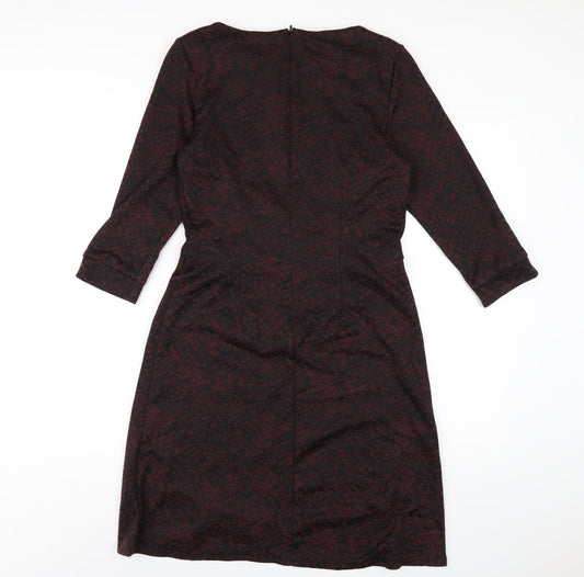 M&Co Womens Red Geometric Polyester A-Line Size 12 Round Neck Zip