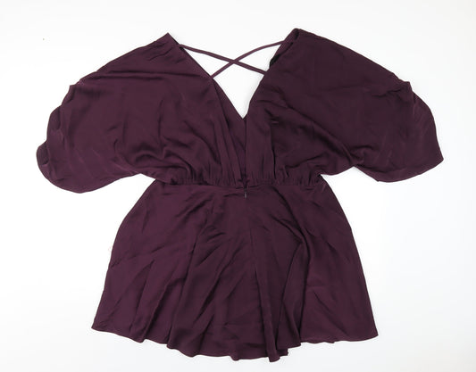 ASOS Womens Purple Polyester A-Line Size 12 V-Neck Zip