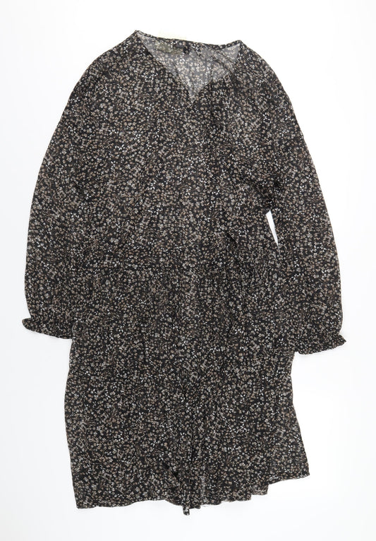 Capsule Womens Black Floral Polyester A-Line Size 14 V-Neck Pullover