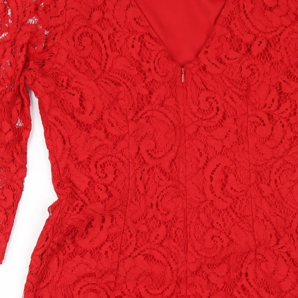 Roman Womens Red Polyester Bodycon Size 12 Round Neck Zip