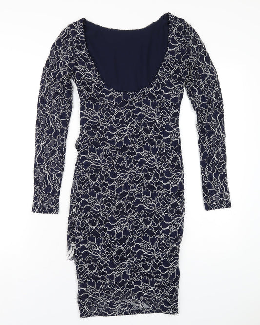 Lipsy Womens Blue Nylon Bodycon Size 10 Round Neck Pullover