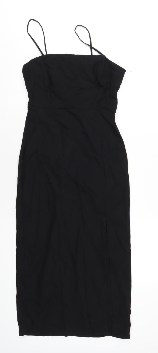 Zara Womens Black Polyester Pencil Dress Size M Square Neck Zip