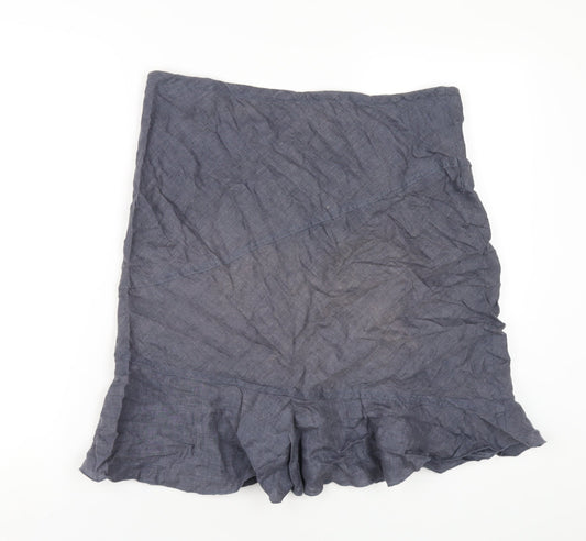 H&M Womens Blue Linen A-Line Skirt Size 10 Drawstring