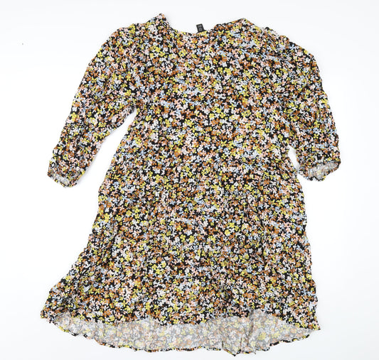 M&Co Womens Multicoloured Floral Viscose A-Line Size 14 V-Neck Pullover
