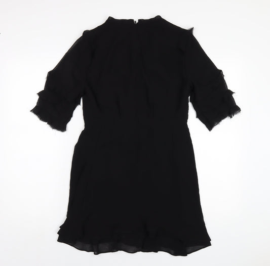 Topshop Womens Black Polyester A-Line Size 10 V-Neck Zip