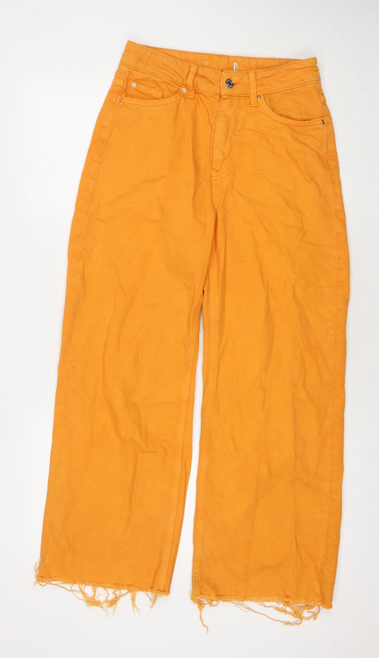 Additional front view of Denim & Co. women’s orange cotton blend wide-leg jeans, size UK 28, in, 27-inch leg regular zip