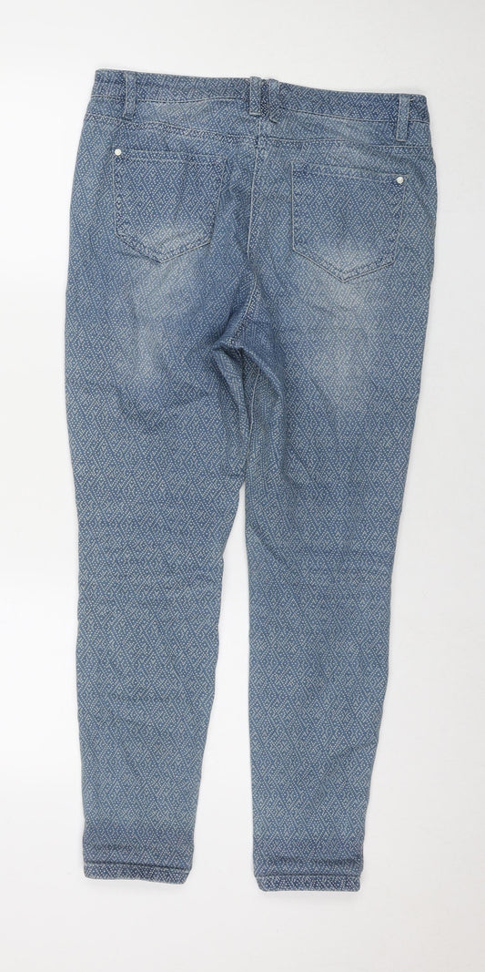 George Womens Blue Polka Dot Cotton Skinny Jeans Size 12 L26 in Regular Zip