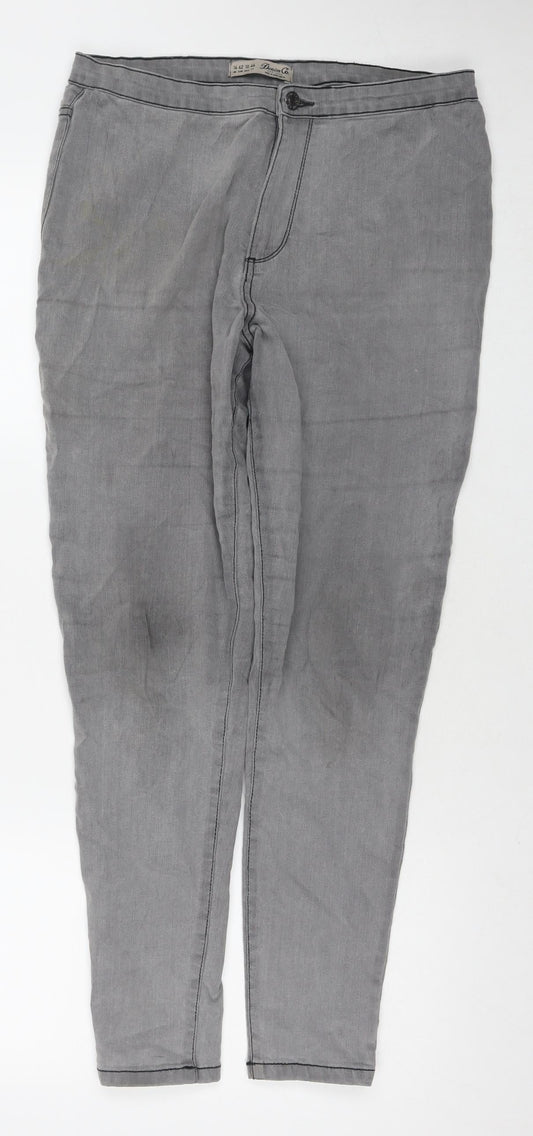Additional front view of Denim & Co. women’s grey cotton skinny jeans, size UK 14, 27-inch leg regular zip