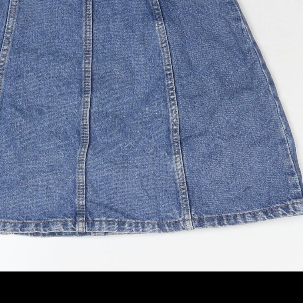 Divided by H&M Womens Blue Cotton A-Line Skirt Size 4 Buckle