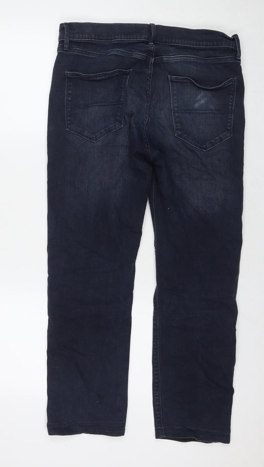 Marks and Spencer Mens Blue Cotton Straight Jeans Size 34 in L29 in Regular Zip