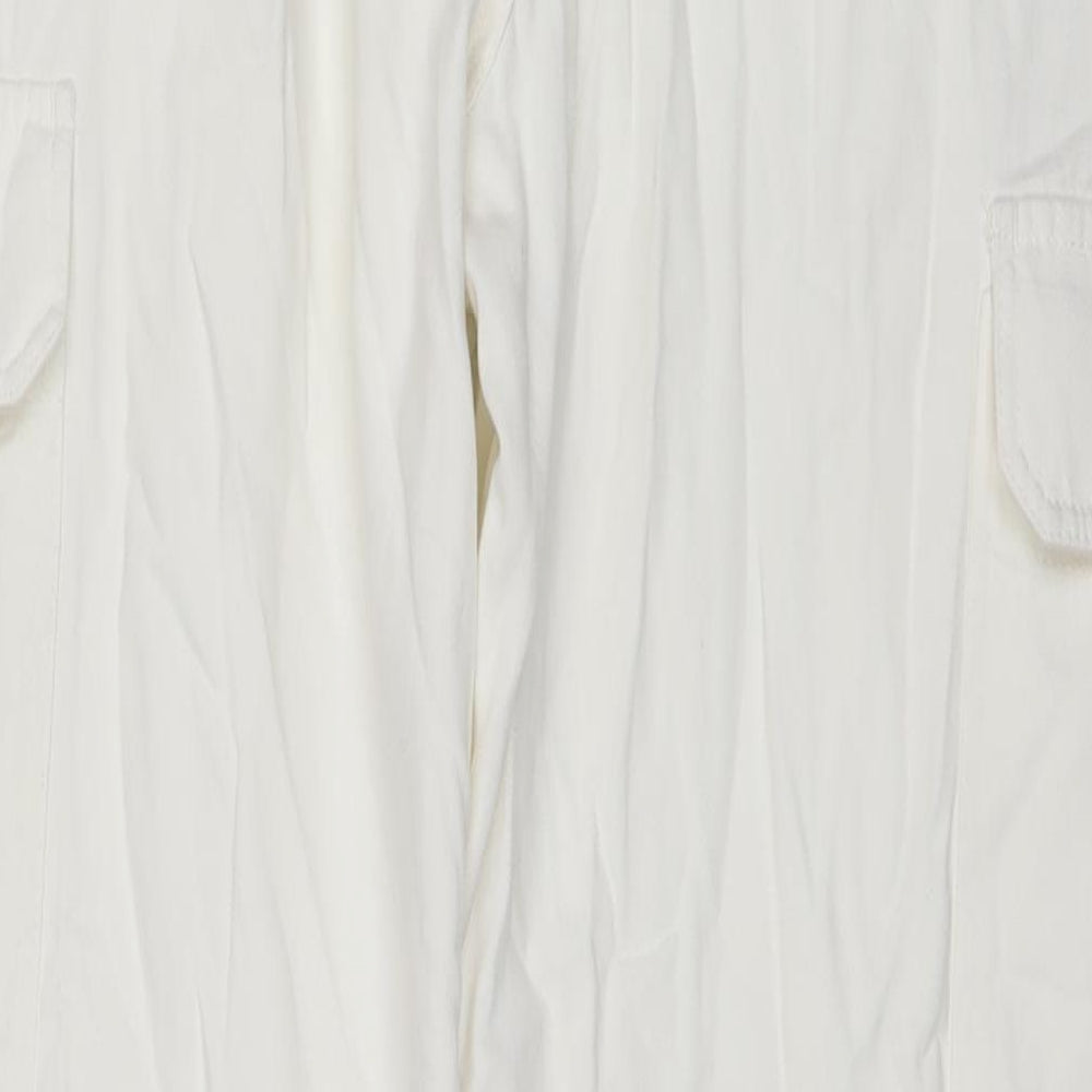 Zara Womens White Cotton Straight Jeans Size 14 L31 in Regular Zip - Cargo Style